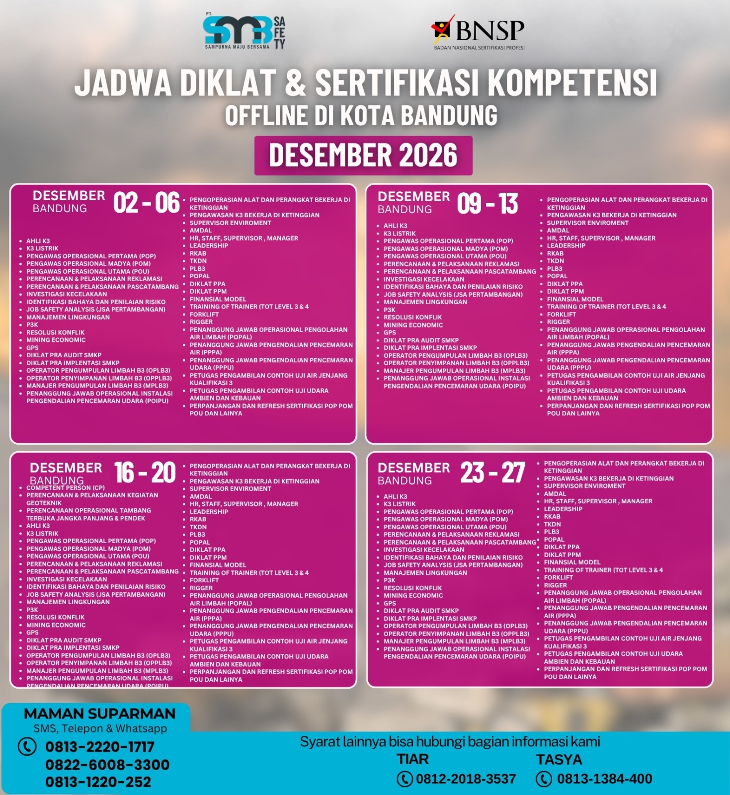 Diklan dan Sertifikasi Bulan Desember